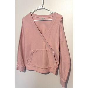 Garnet Hill Waffle Knit Top Women’s XS Pink Peach Criss Cross Organic Cotton